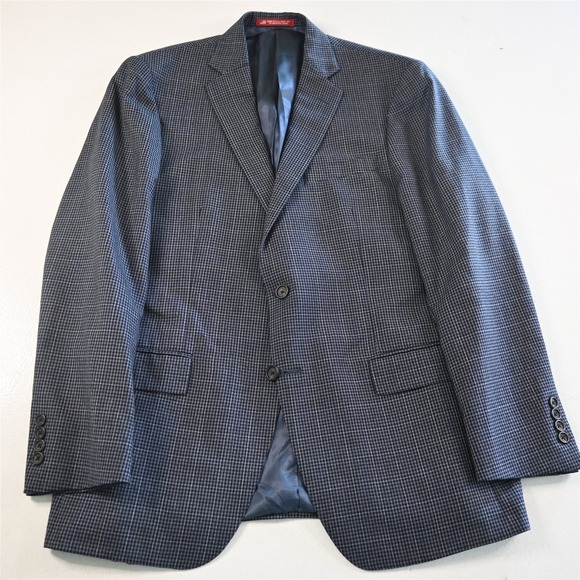 Hart Shaffner Marx 42R Blue Check Wool USA Mens Blazer Suit Jacket Sport Coat